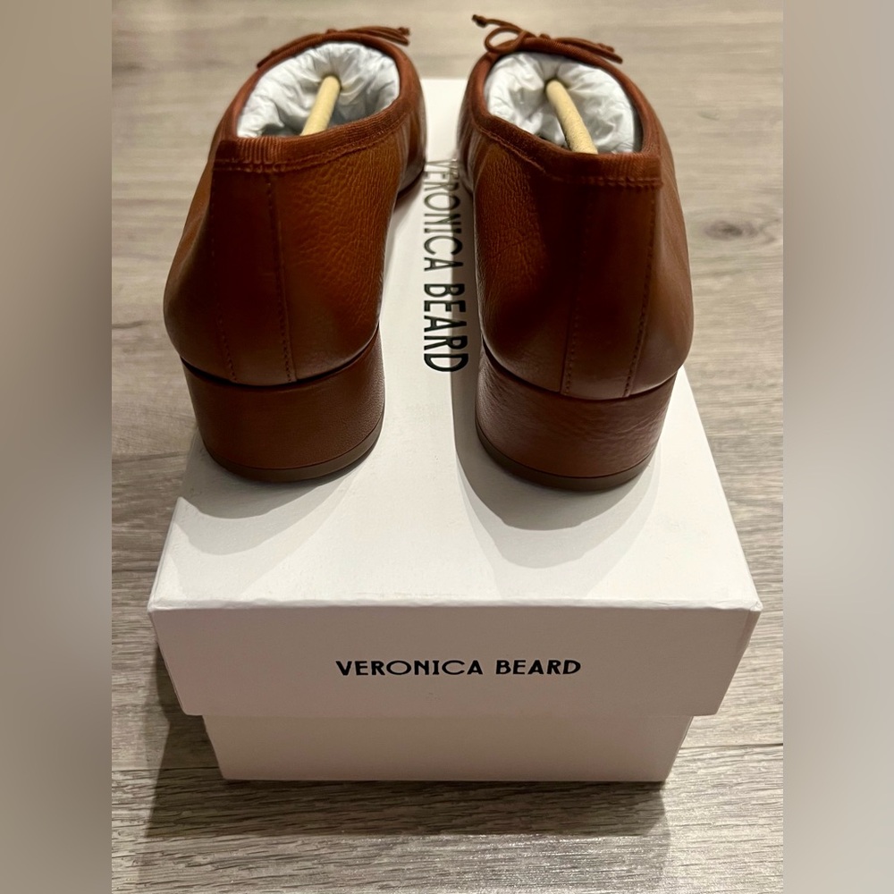 NEW IN BOX | Veronica Beard Caramel Leather Cecile Ballet Flats with Bow Detail - Picture 4 of 6